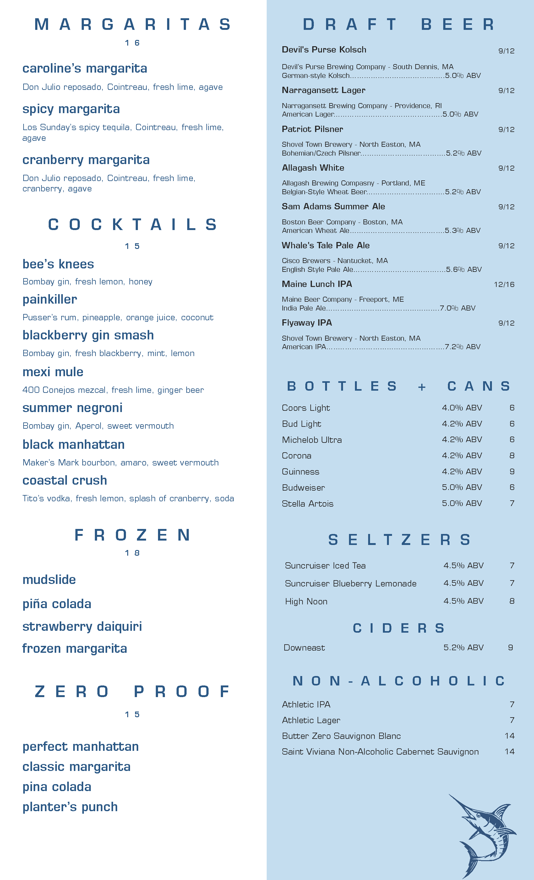 Drink Menu Page 1